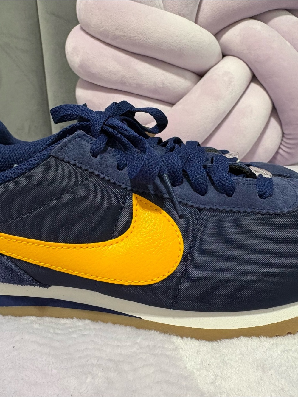 Woman Navy and Yellow Athletic Sneakers. Nike Cortez, new